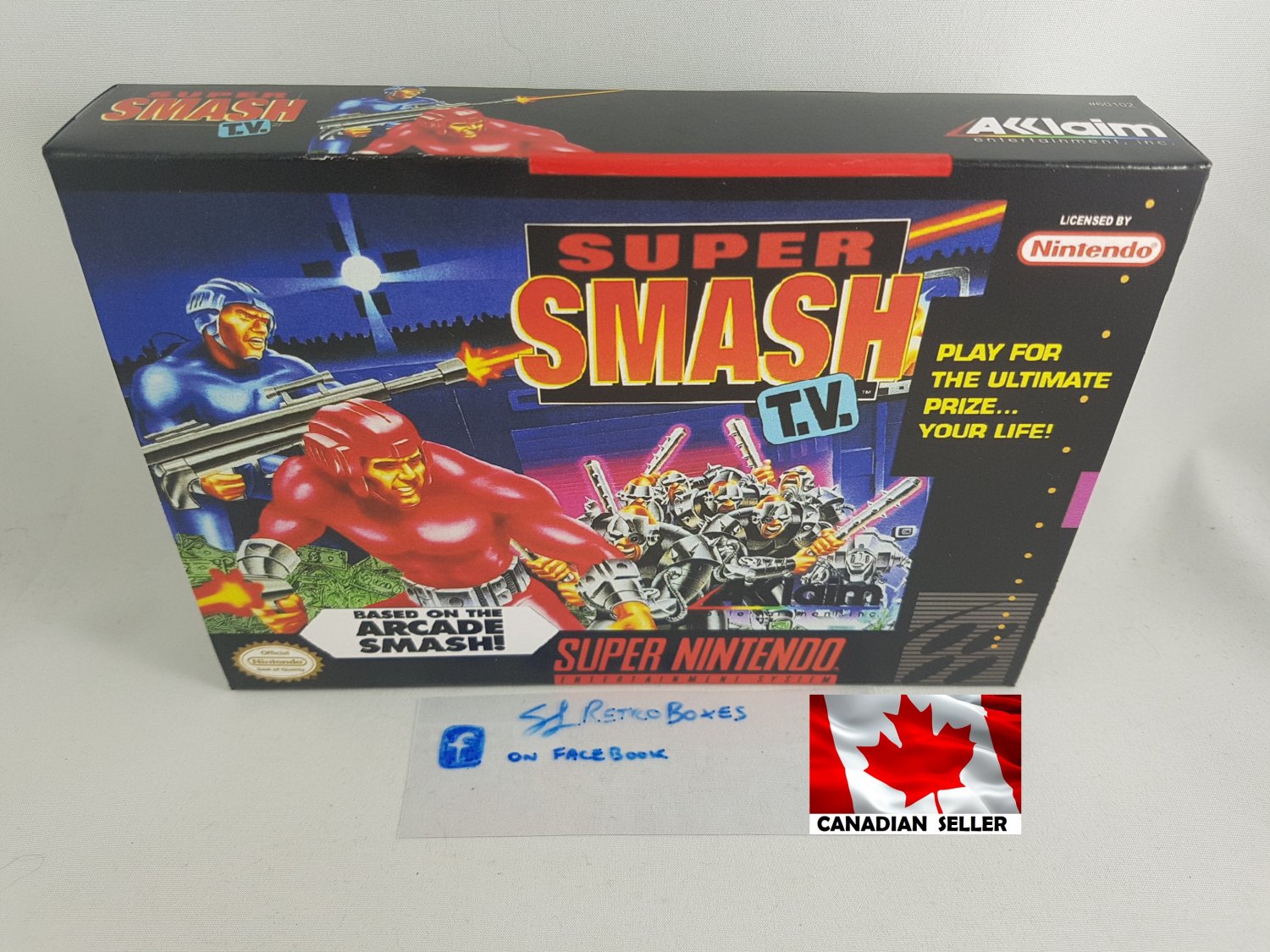 SUPER SMASH T.V. - SNES, Super Nintendo Custom replica Box optional w/ Insert Tray & PVC Protector