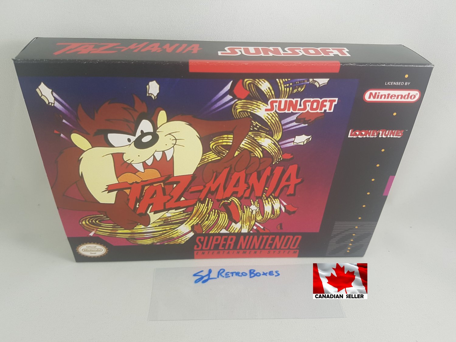 TAZ-MANIA - SNES, Super Nintendo Custom replacement Box optional w/ Insert Tray & PVC Protector