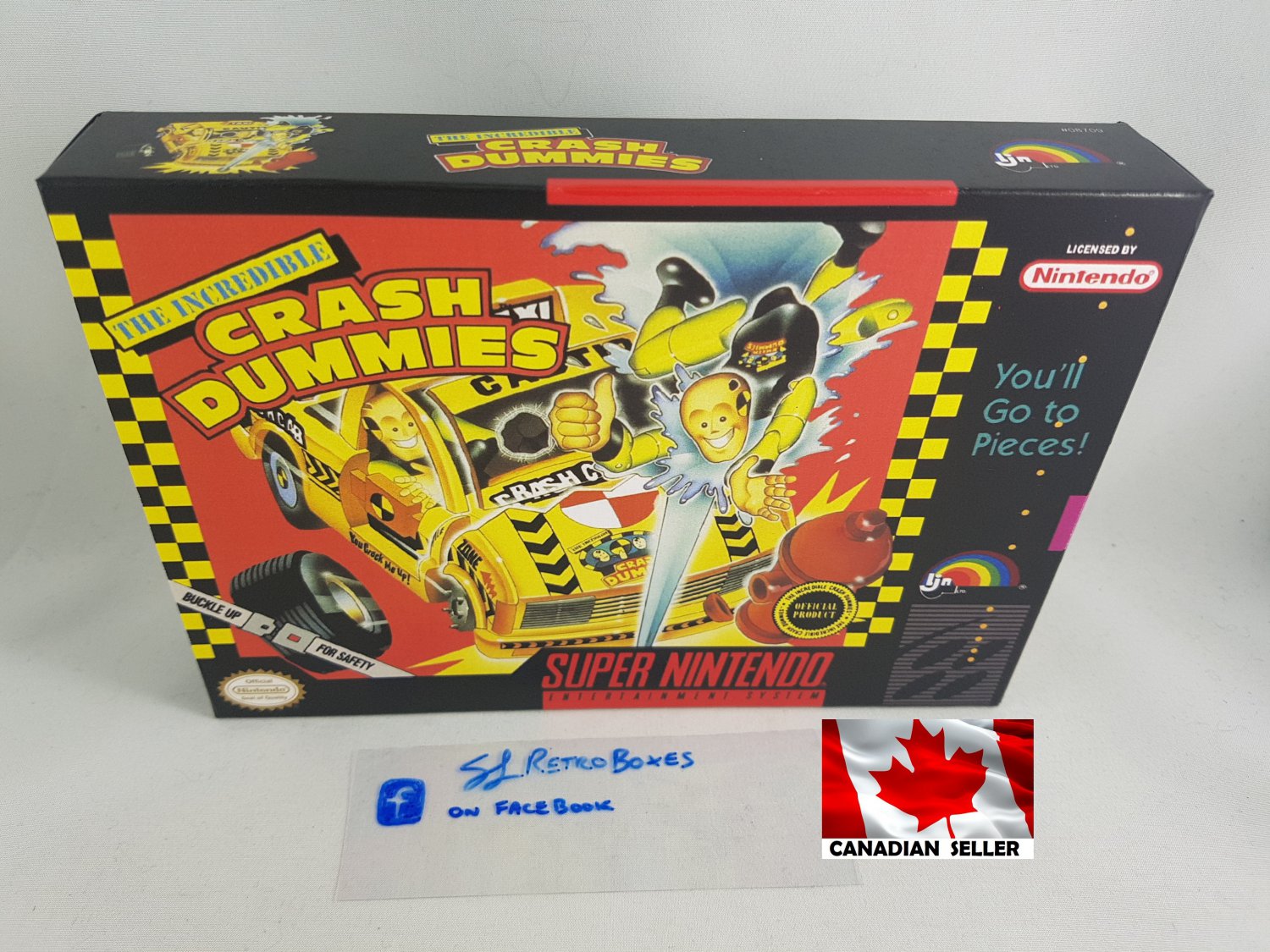 THE INCREDIBLE CRASH DUMMIES - SNES, Super Nintendo Custom Box optional w/ Insert Tray & PVC Protect