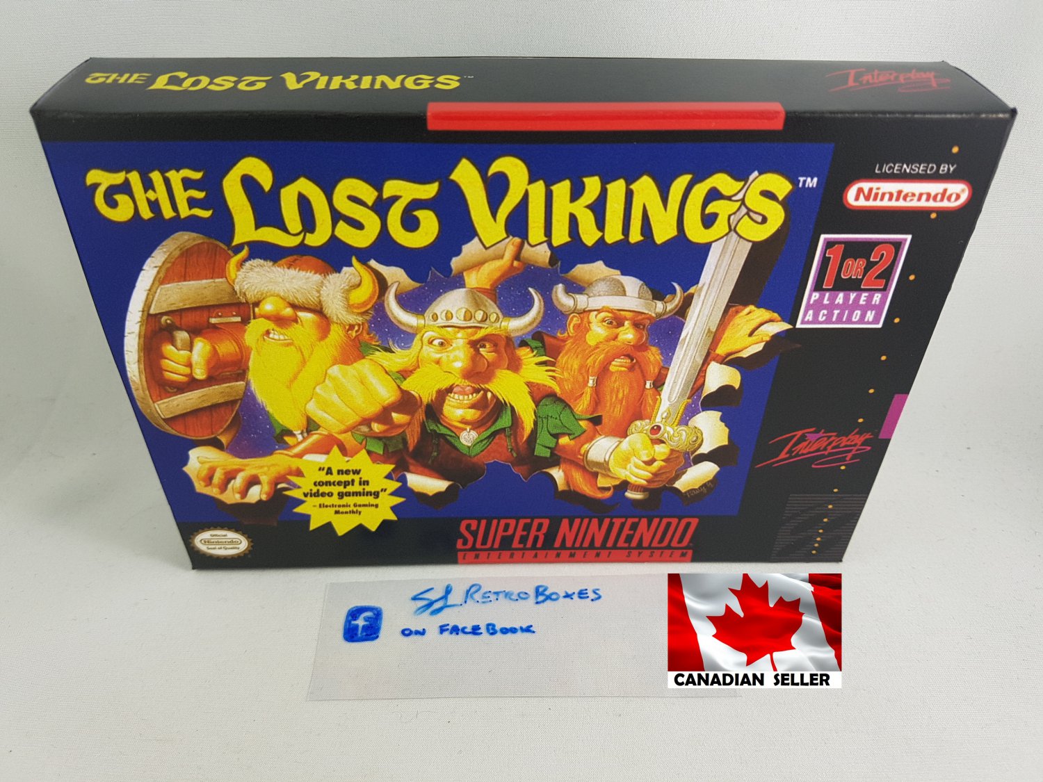 THE LOST VIKINGS - SNES, Super Nintendo Custom replacement Box optional w/ Insert Tray & PVC Protect