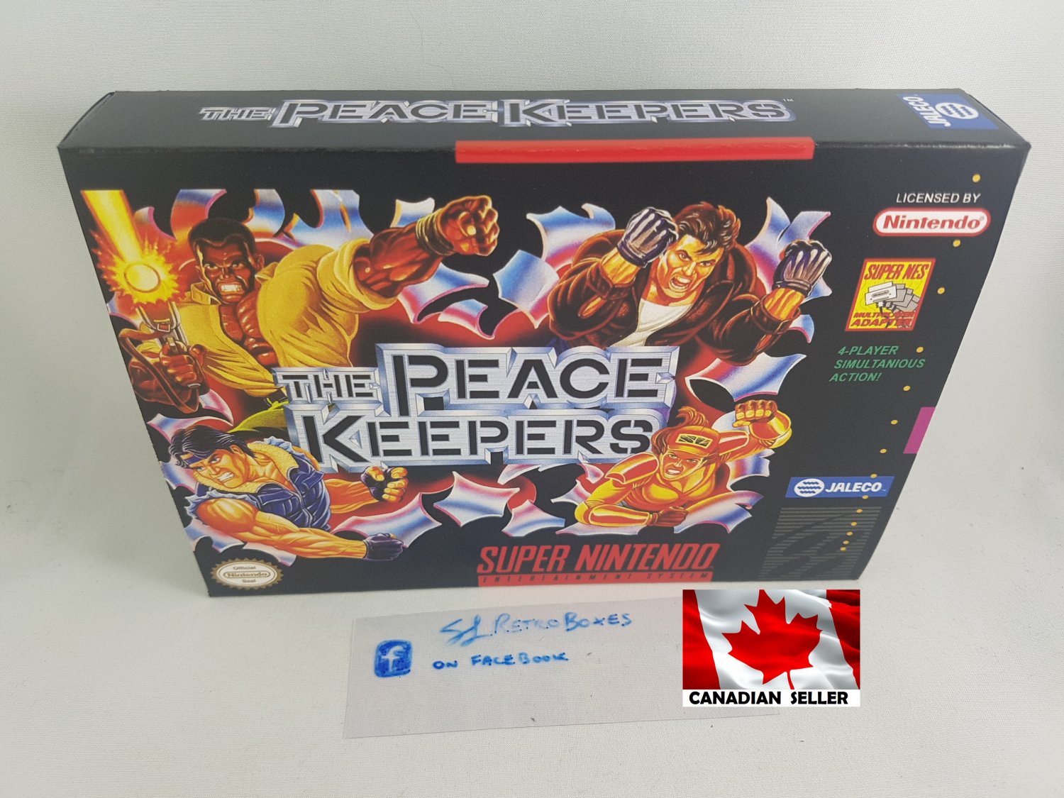 THE PEACE KEEPERS - SNES, Super Nintendo Custom replica Box optional w/ Insert Tray & PVC Protector