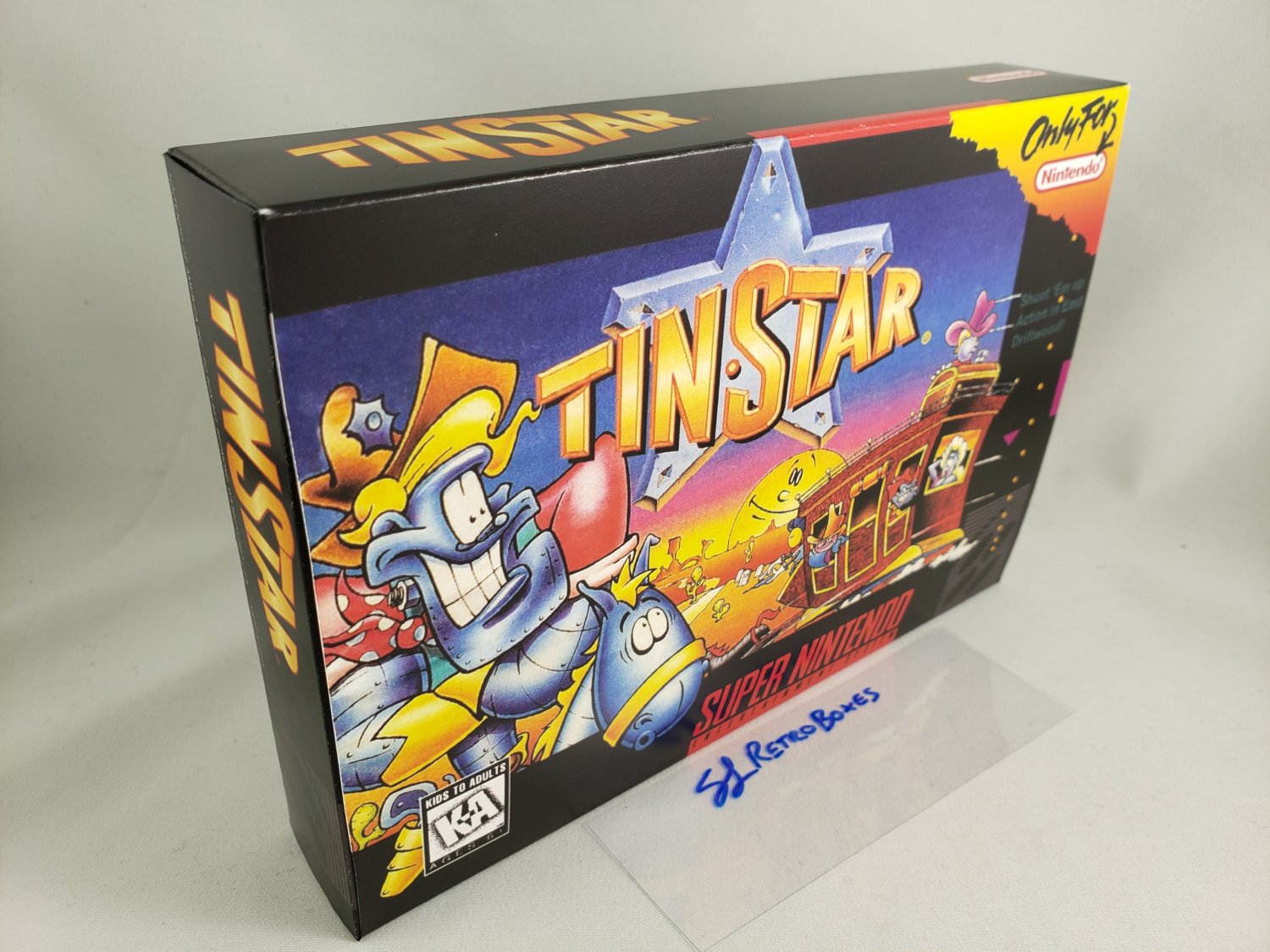 TIN STAR - SNES, Super Nintendo Custom replacement Box optional w/ Insert Tray & PVC Protector