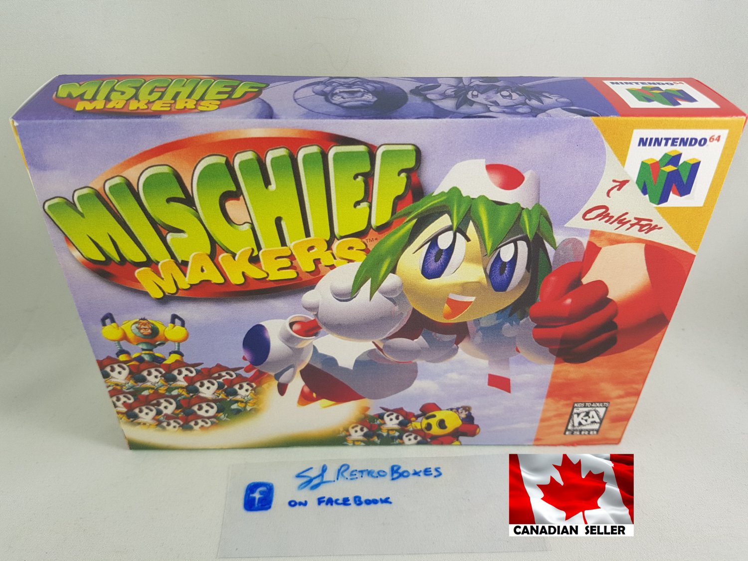 MISCHIEF MAKER - N64, Nintendo64 Custom replacement Box optional w/ Insert Tray & PVC Protector