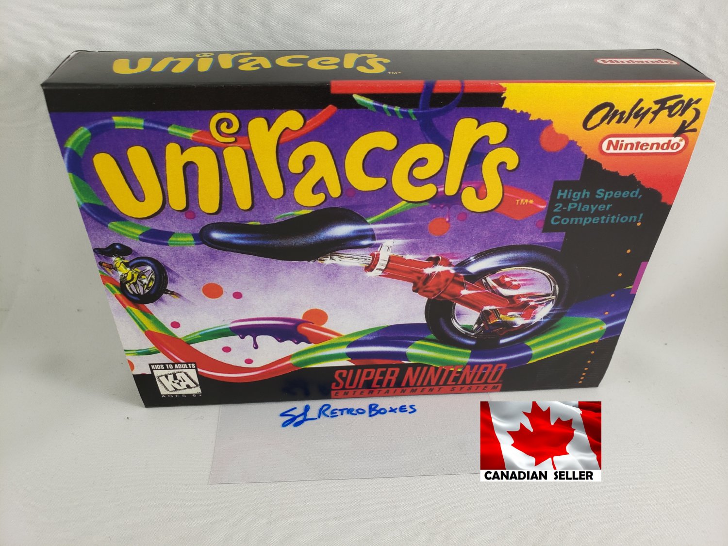 UNIRACERS - SNES, Super Nintendo Custom replacement Box optional w/ Insert Tray & PVC Protector