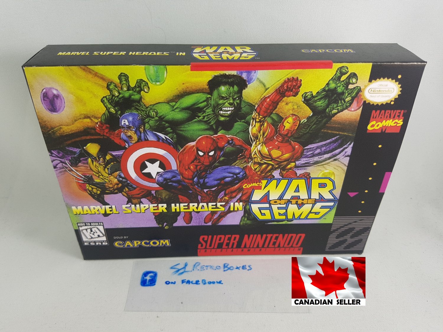 MARVEL SUPER HEROES WAR OF THE GEMS - SNES, Super Nintendo Custom Box w/ Insert Tray & PVC Protect