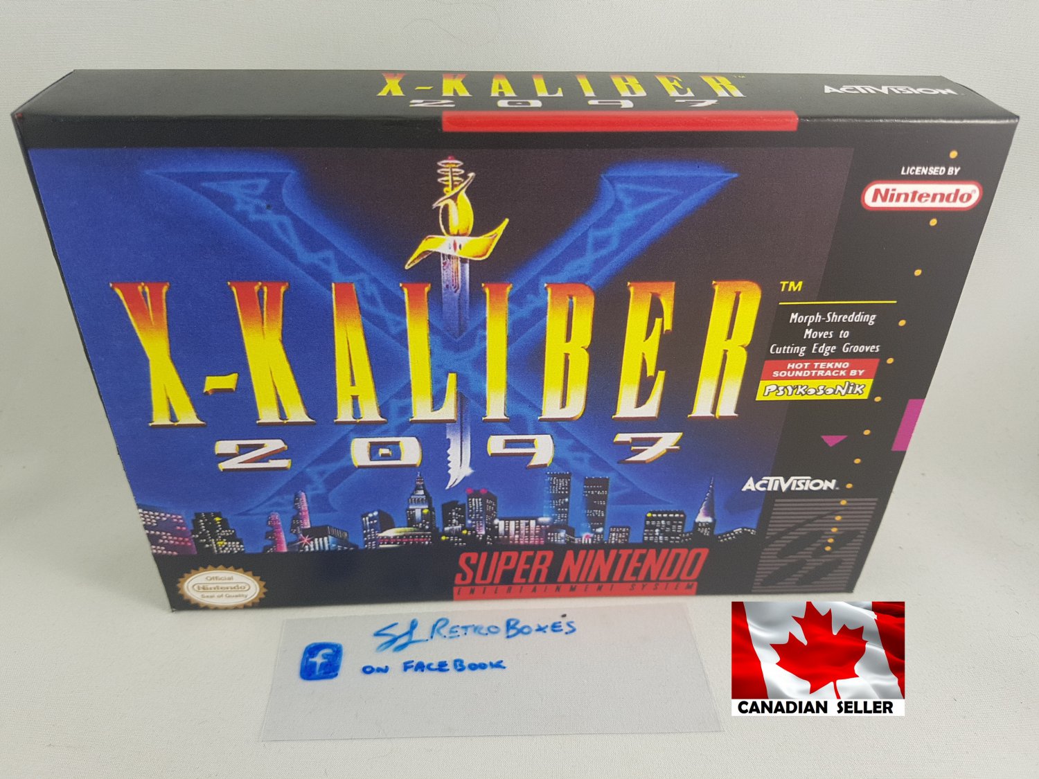 X-KALIBER 2097 - SNES, Super Nintendo Custom replacement Box optional w/ Insert Tray & PVC Protector