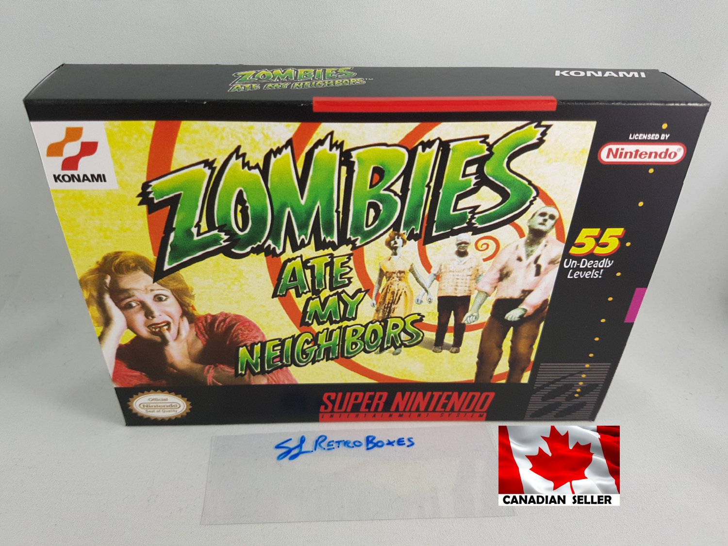 ZOMBIES ATE MY NEIGHBORS - SNES, Super Nintendo Custom Box optional w/ Insert Tray & PVC Protector