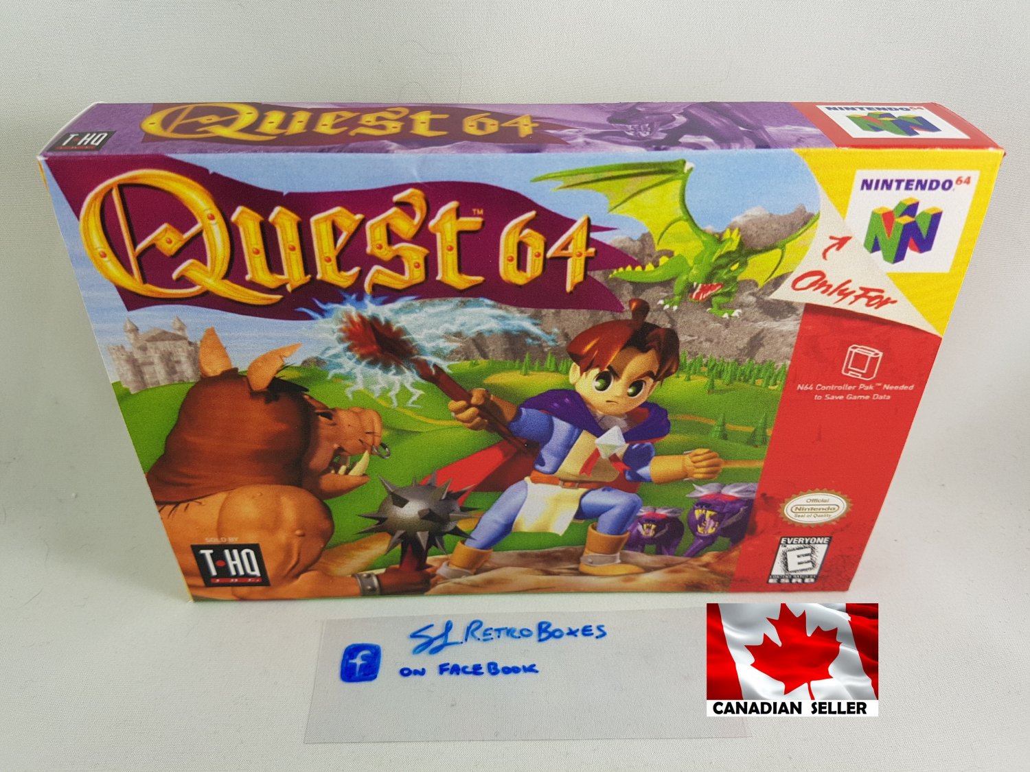 QUEST 64 - N64, Nintendo64 Custom replacement Box optional w/ Insert Tray & PVC Protector