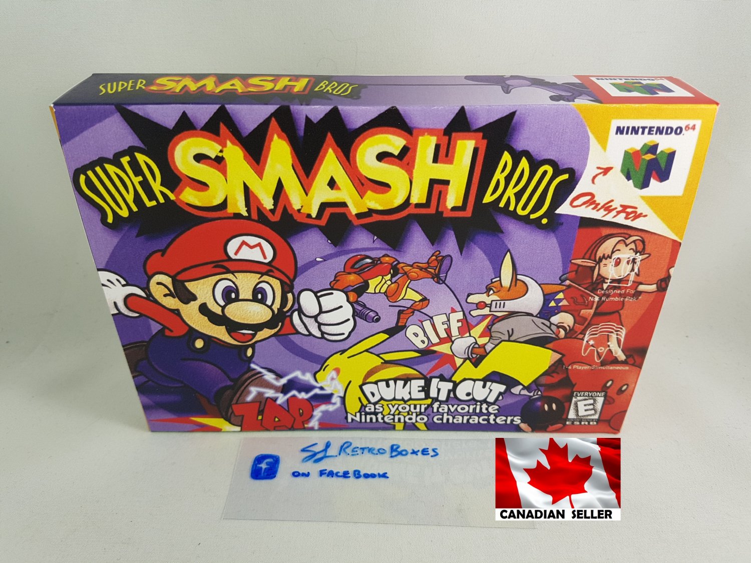 SUPER SMASH BROS. - N64, Nintendo64 Custom replacement Box optional w/ Insert Tray & PVC Protector