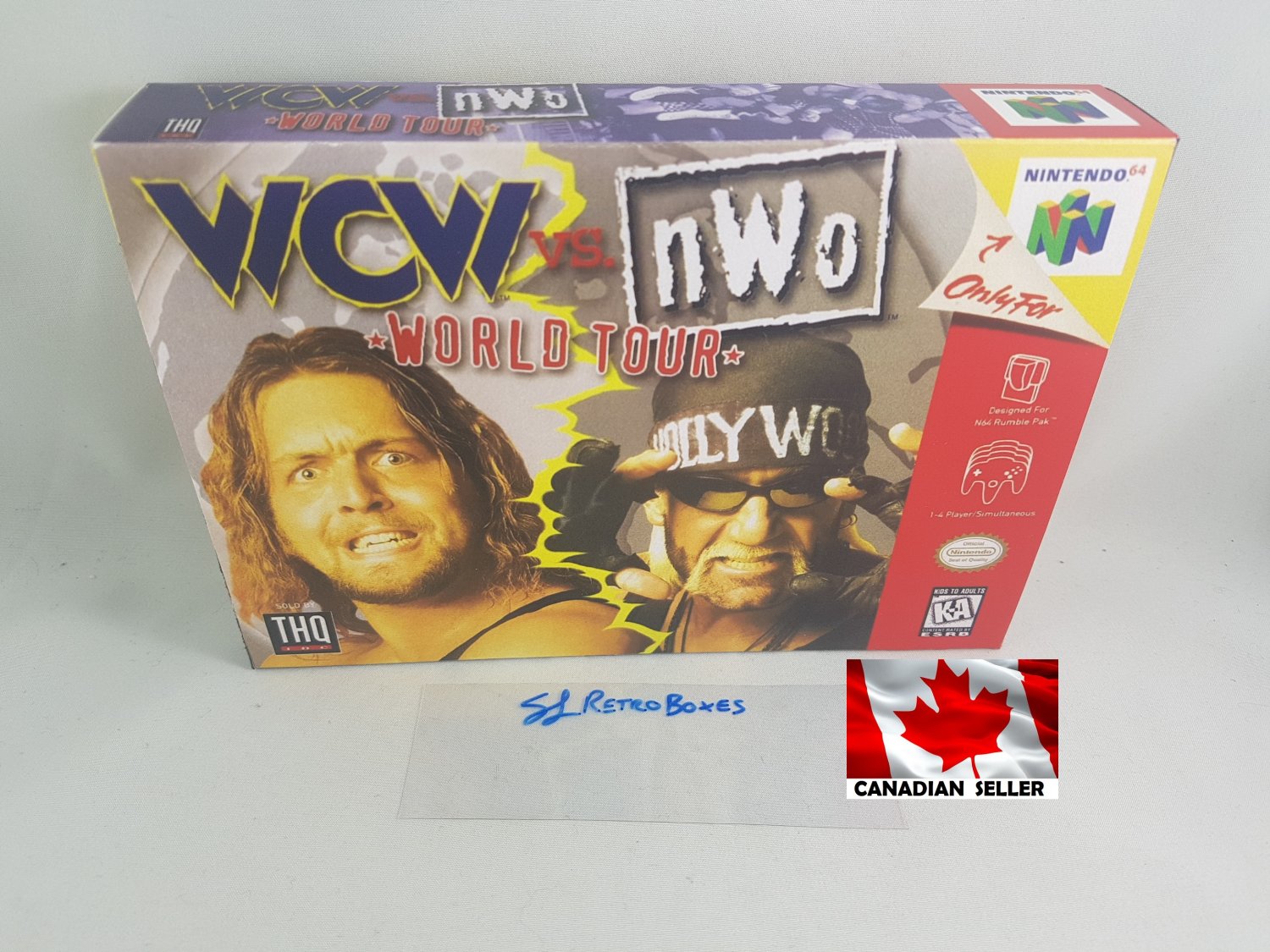 WCW NWO WORLD TOUR - N64, Nintendo64 Custom replacement Box optional w/ Insert Tray & PVC Protector