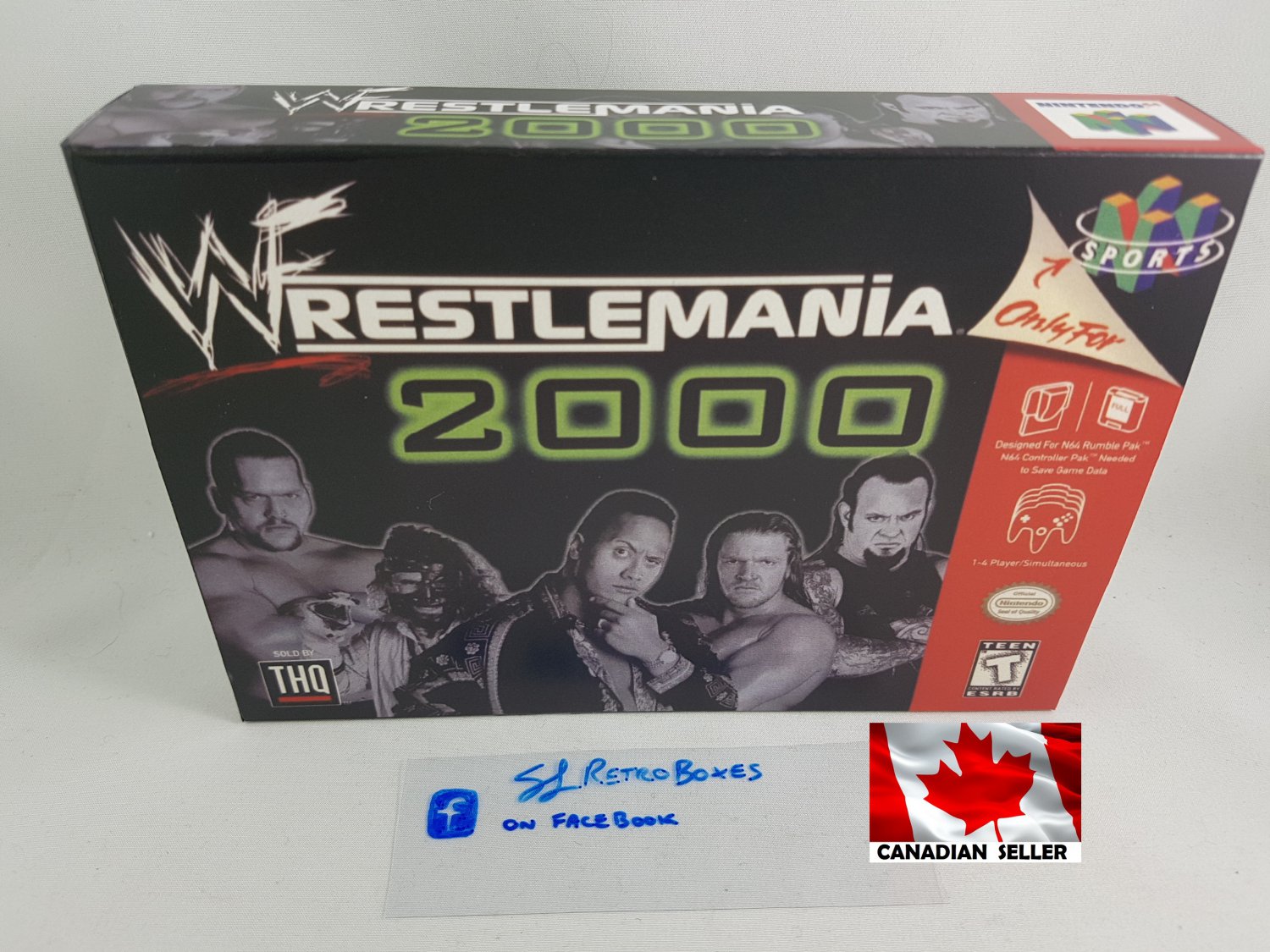 WWF WRESTLEMANIA 2000 - N64, Nintendo64 Custom replica Box optional w/ Insert Tray & PVC Protector