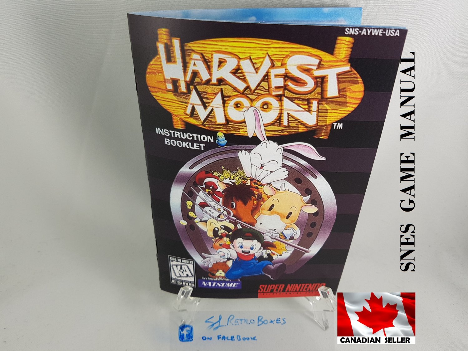 MANUAL SNES - HARVEST MOON - Super Nintendo Replacement Instruction Manual Booklet