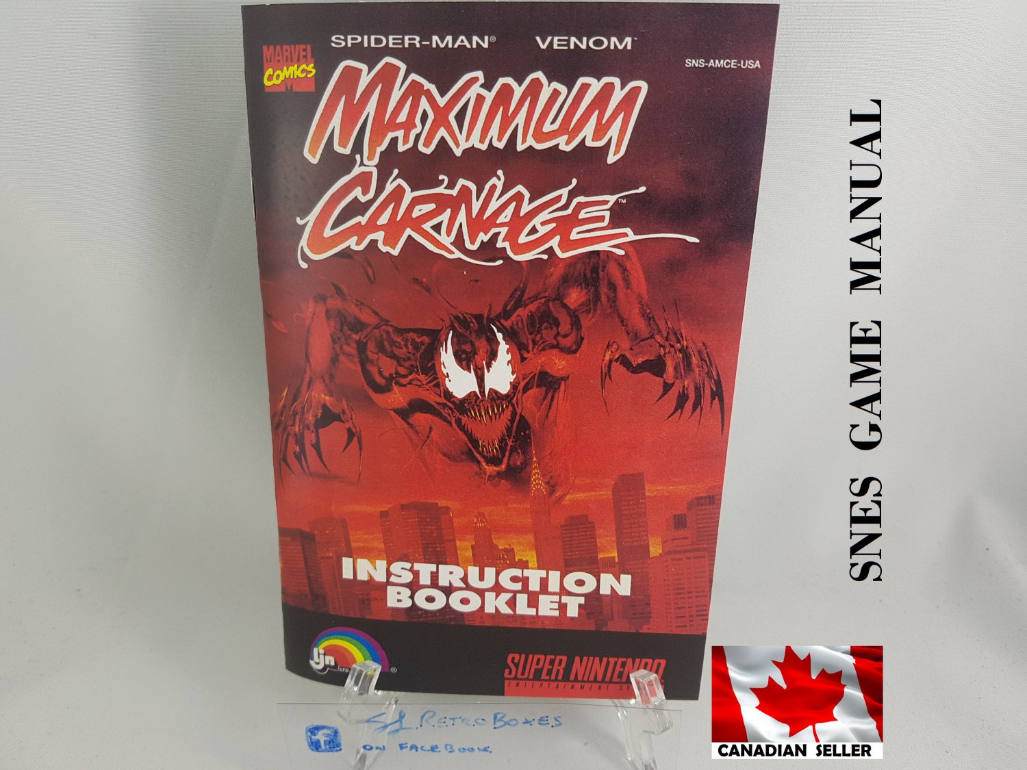 MANUAL SNES - SPIDER-MAN VENOM MAXIMUM CARNAGE - Super Nintendo Replacement Instruction Booklet