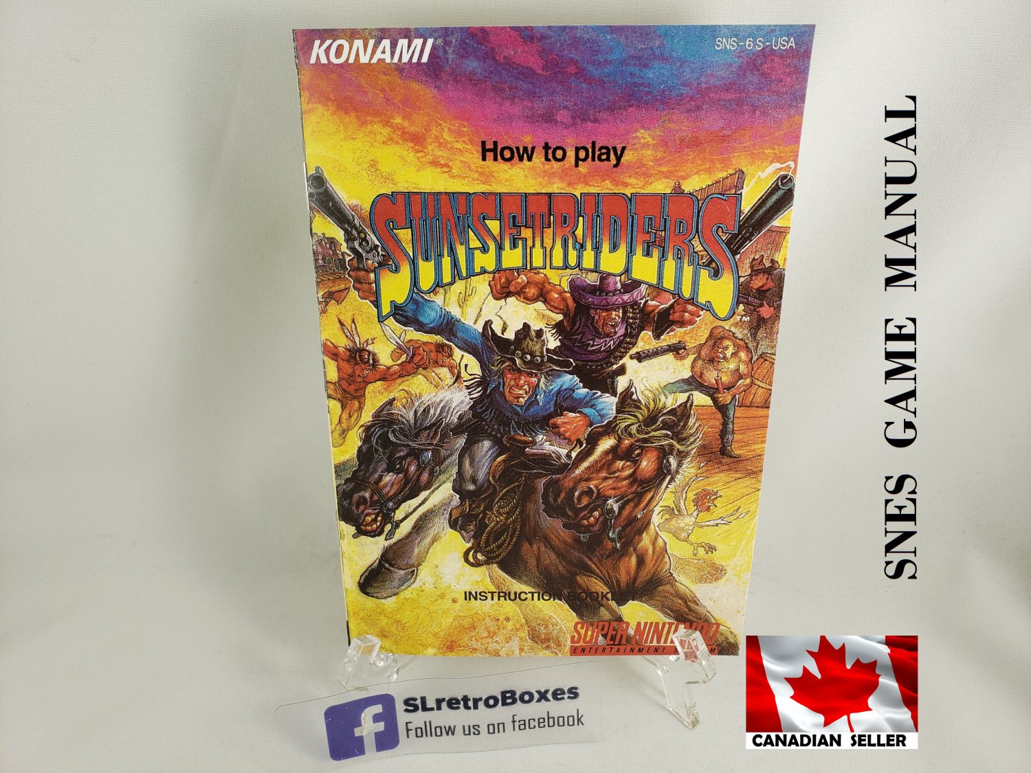 MANUAL SNES - SUNSET RIDERS - Super Nintendo Replacement Instruction Manual Booklet