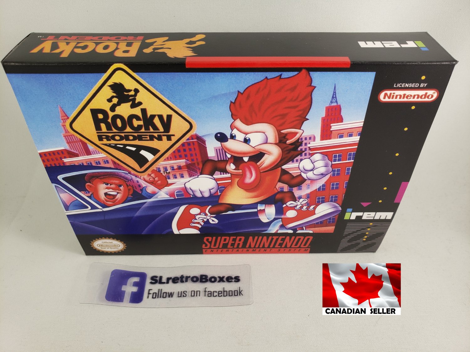 ROCKY RODENT - SNES, Super Nintendo Custom replacement Box optional w/ Insert Tray & PVC Protector