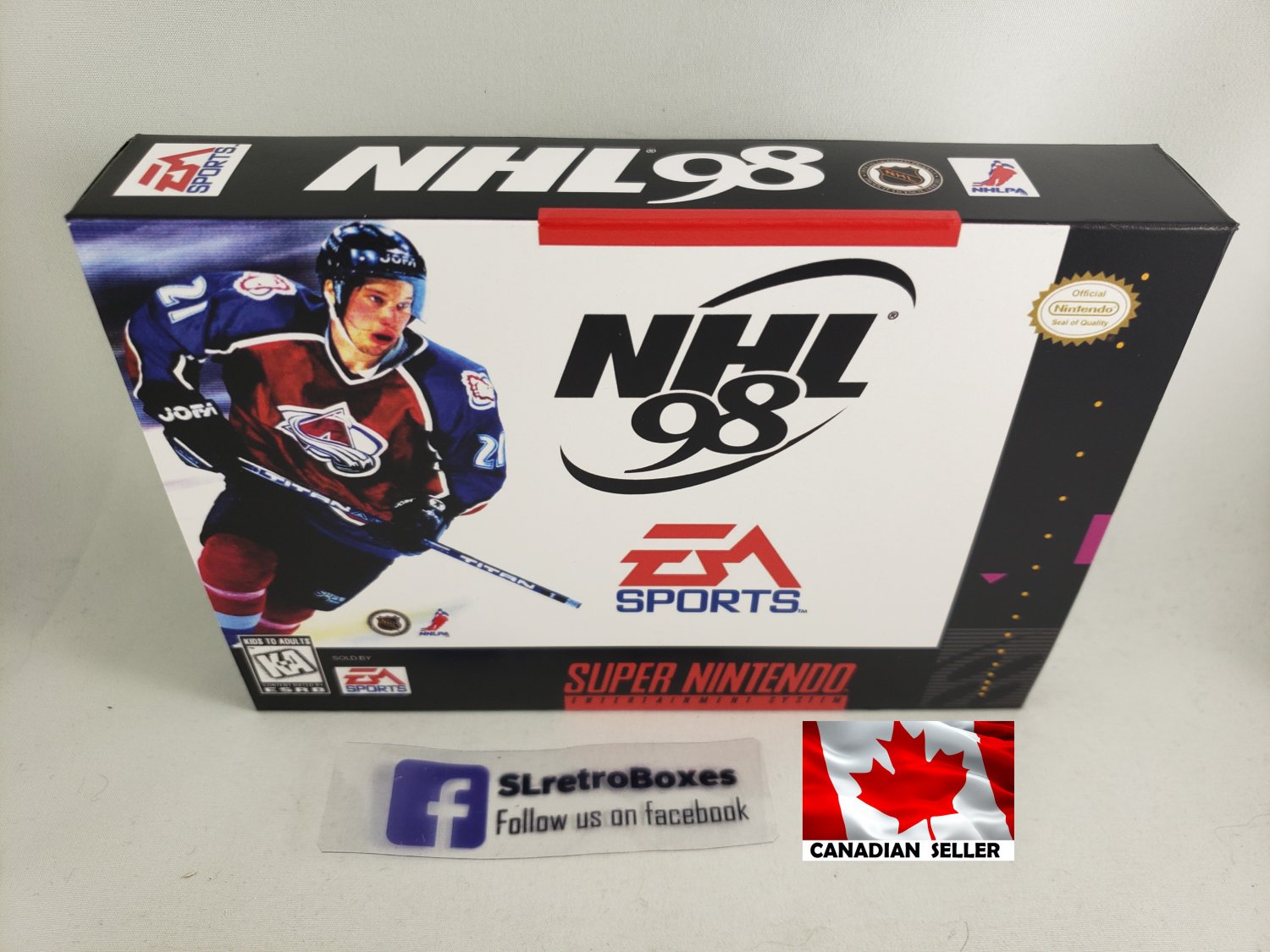 NHL 98 HOCKEY - SNES, Super Nintendo Custom replacement Box optional w/ Insert Tray & PVC Protector