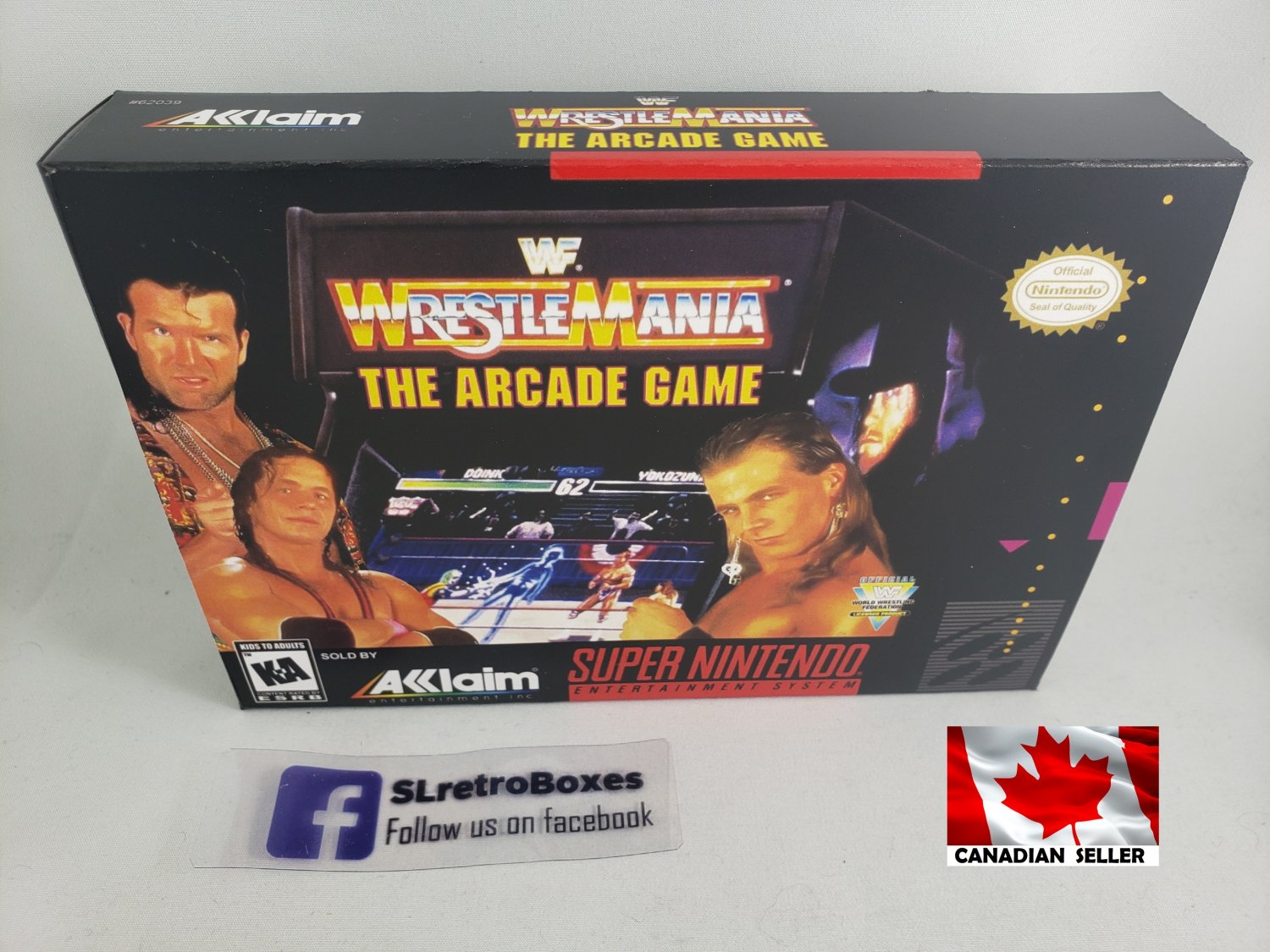 WWF WRESTLEMANIA THE ARCADE GAME - SNES, Super Nintendo Custom Box w/ Insert Tray & PVC Protector
