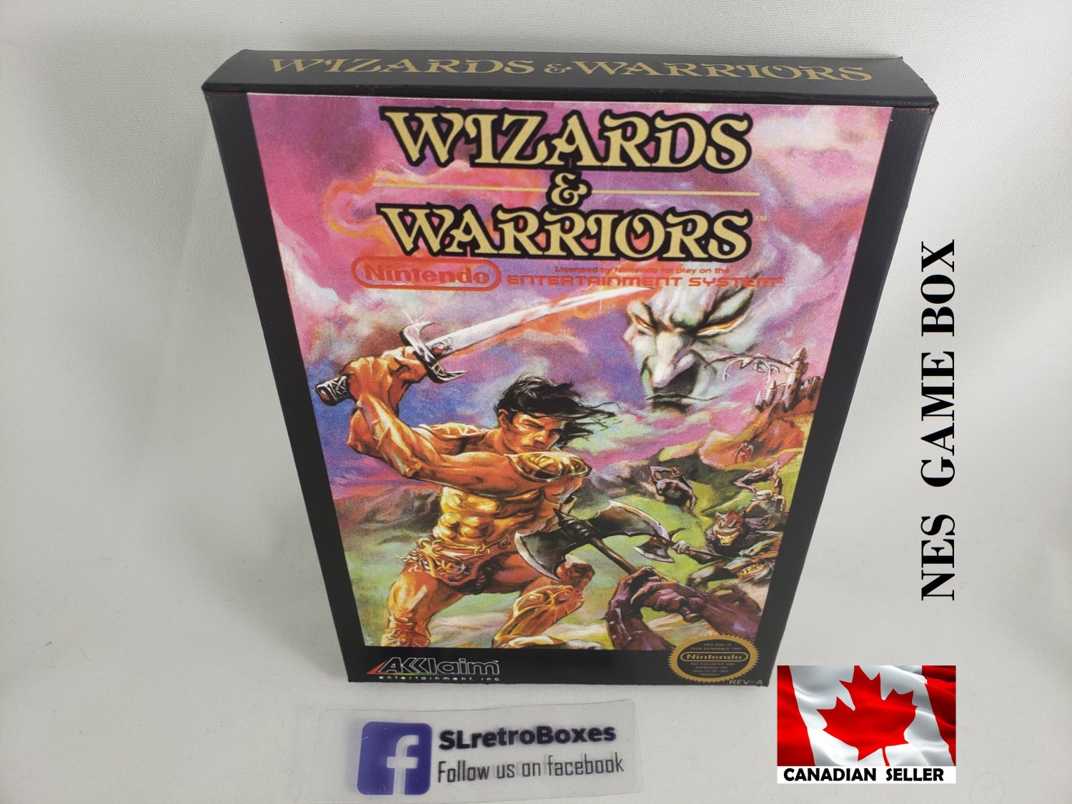 WIZARDS & WARRIORS - NES, Nintendo Custom replacement BOX optional w/ Dust Cover & PVC Protector