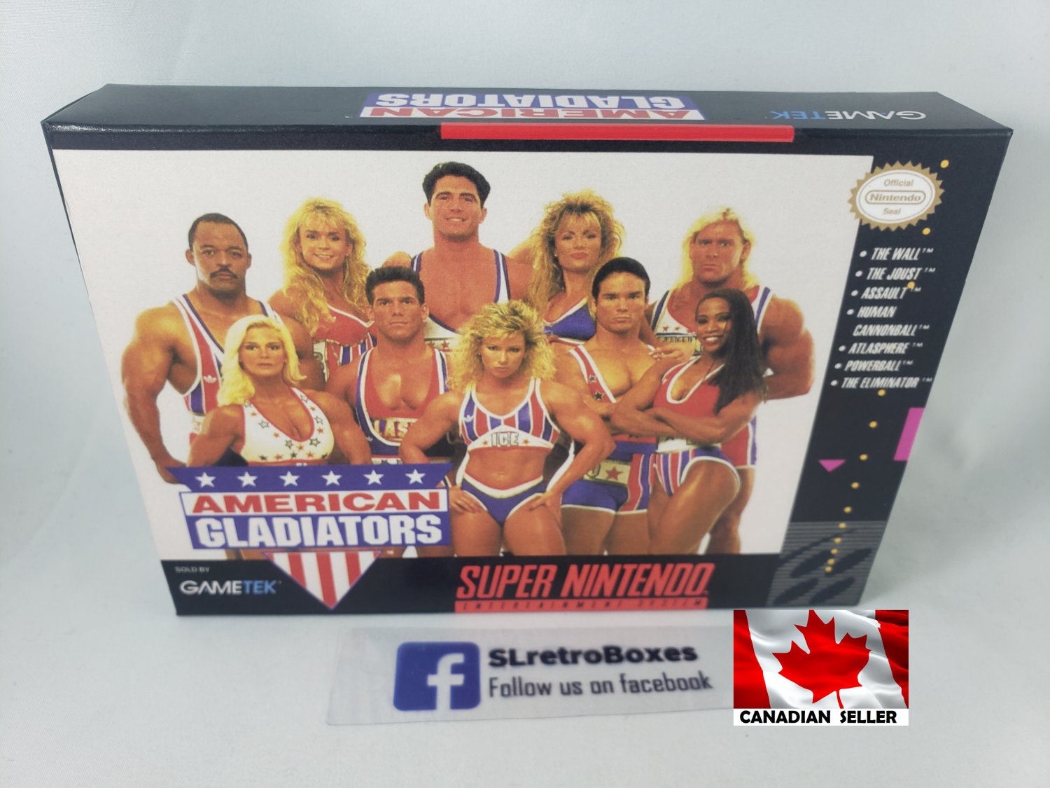 AMERICAN GLADIATORS - SNES, Super Nintendo Custom replacement Box optional w/ Insert Tray & PVC