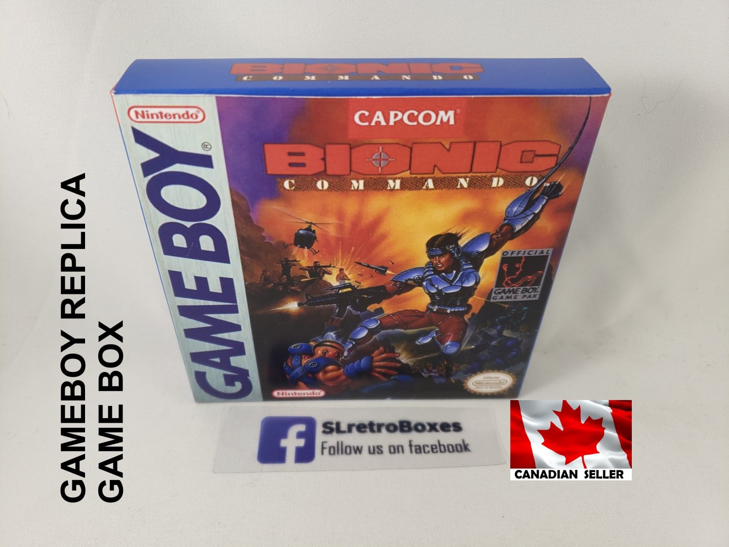 BIONIC COMMANDO - Nintendo Game Boy Custom replica Box w/ Insert Tray & PVC Protector