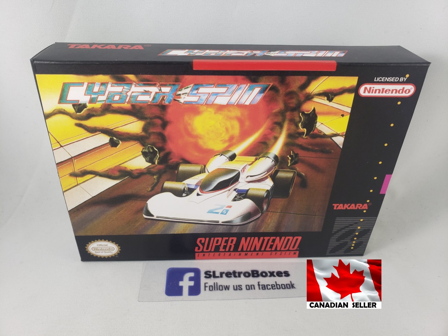 CYBER SPIN - SNES, Super Nintendo Custom replacement Box optional w/ Insert Tray & PVC Protector