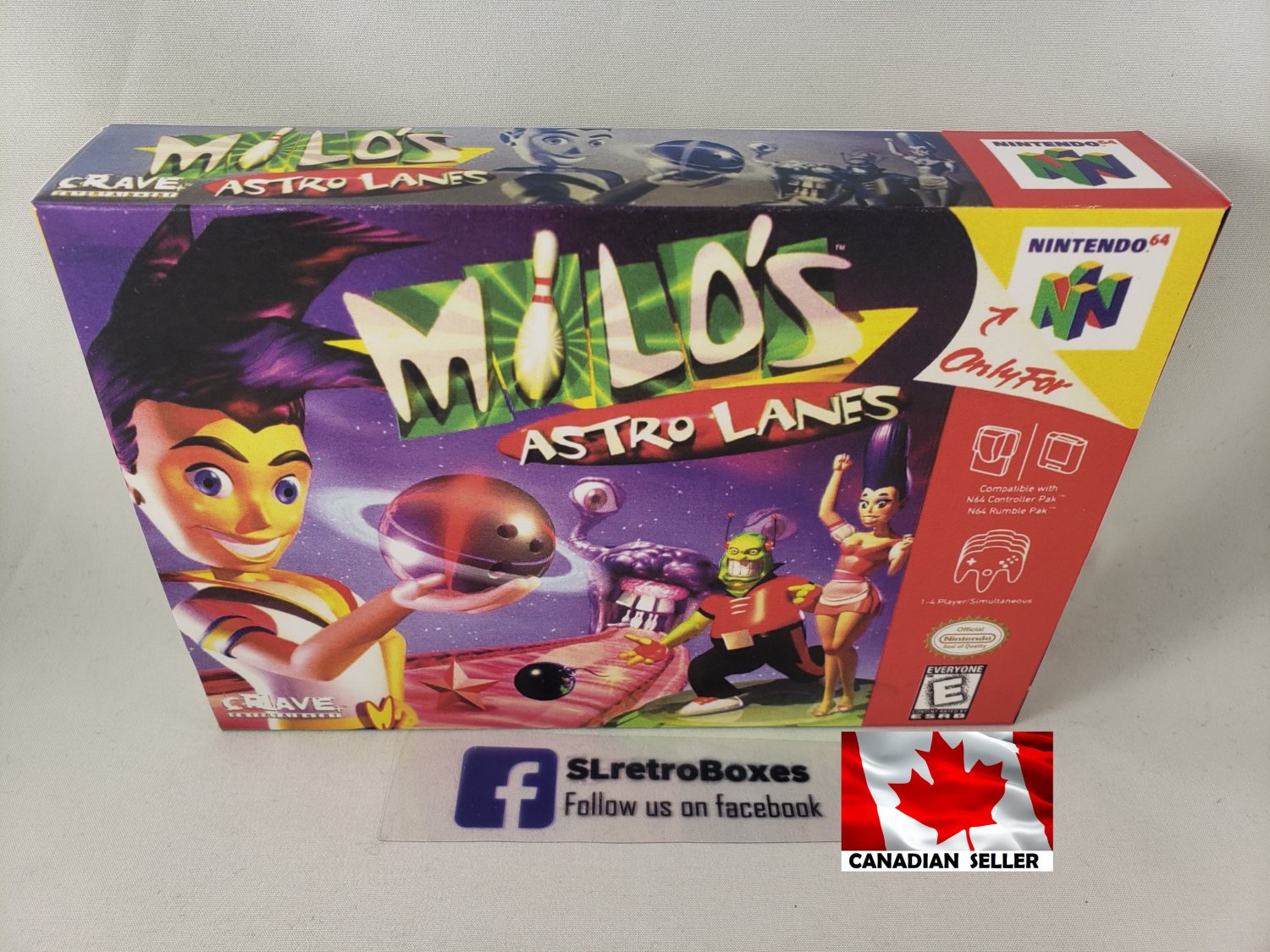 MILO'S ASTRO LANES - N64, Nintendo64 Custom replacement Box optional w/ Insert Tray & PVC Protector