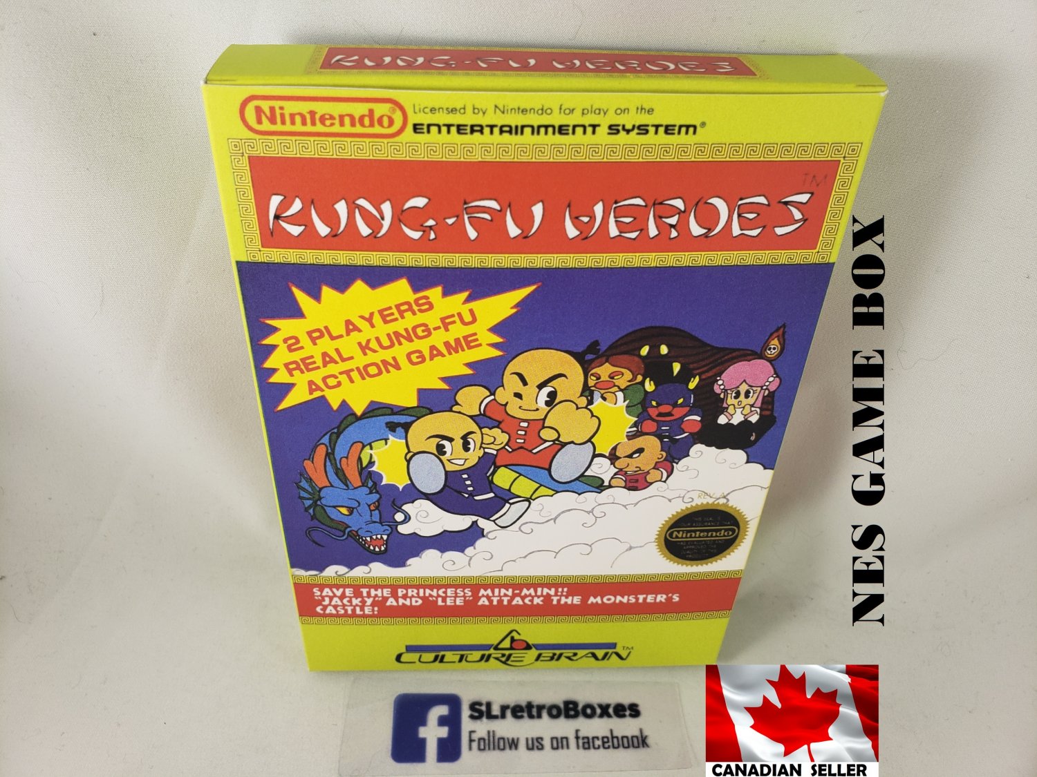 KUNG-FU HEROES - NES, Nintendo Custom replacement BOX optional w/ Dust Cover & PVC Protector