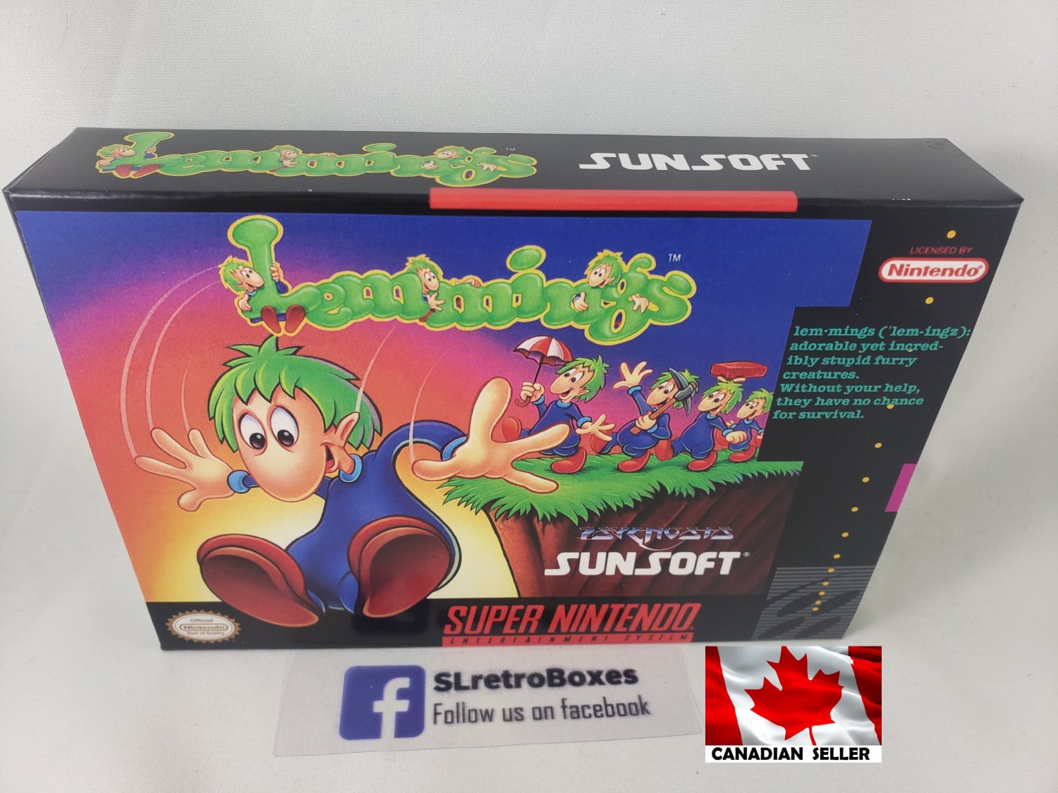 LEMMINGS - SNES, Super Nintendo Custom replacement Box optional w/ Insert Tray & PVC Protector
