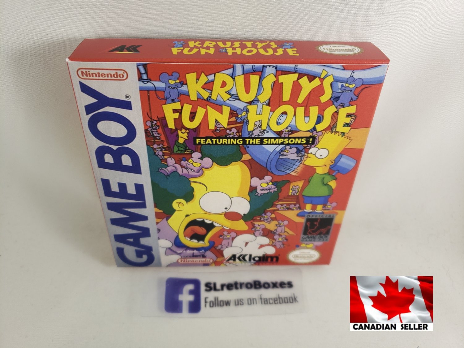 KRUSTY'S FUN HOUSE - Nintendo Game Boy Custom replica Box w/ Insert Tray & PVC Protector