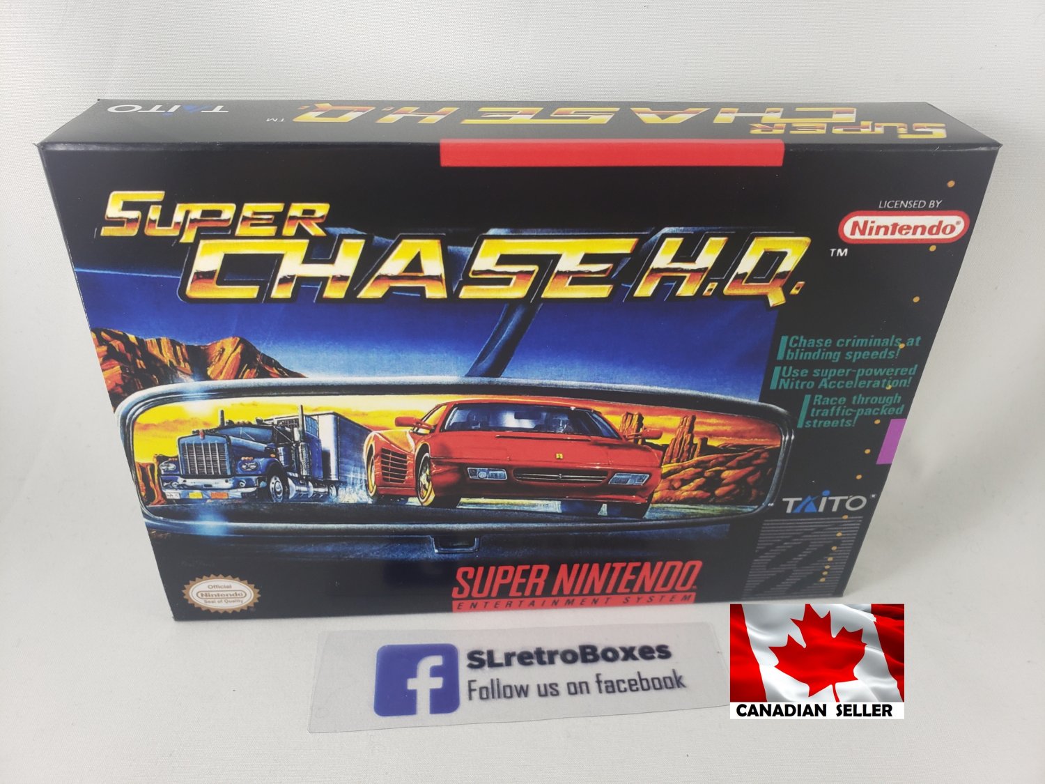 SUPER CHASE HQ - SNES, Super Nintendo replacement Box optional w/ Insert Tray & PVC Protector