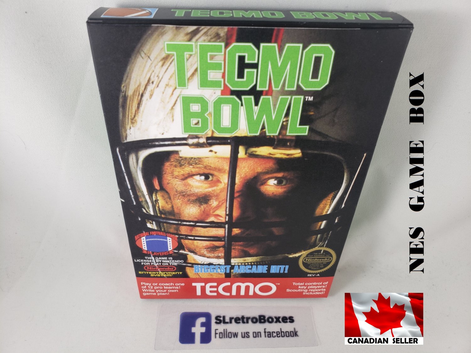 TECMO BOWL - NES, Nintendo Custom replacement BOX optional w/ Dust Cover & PVC Protector