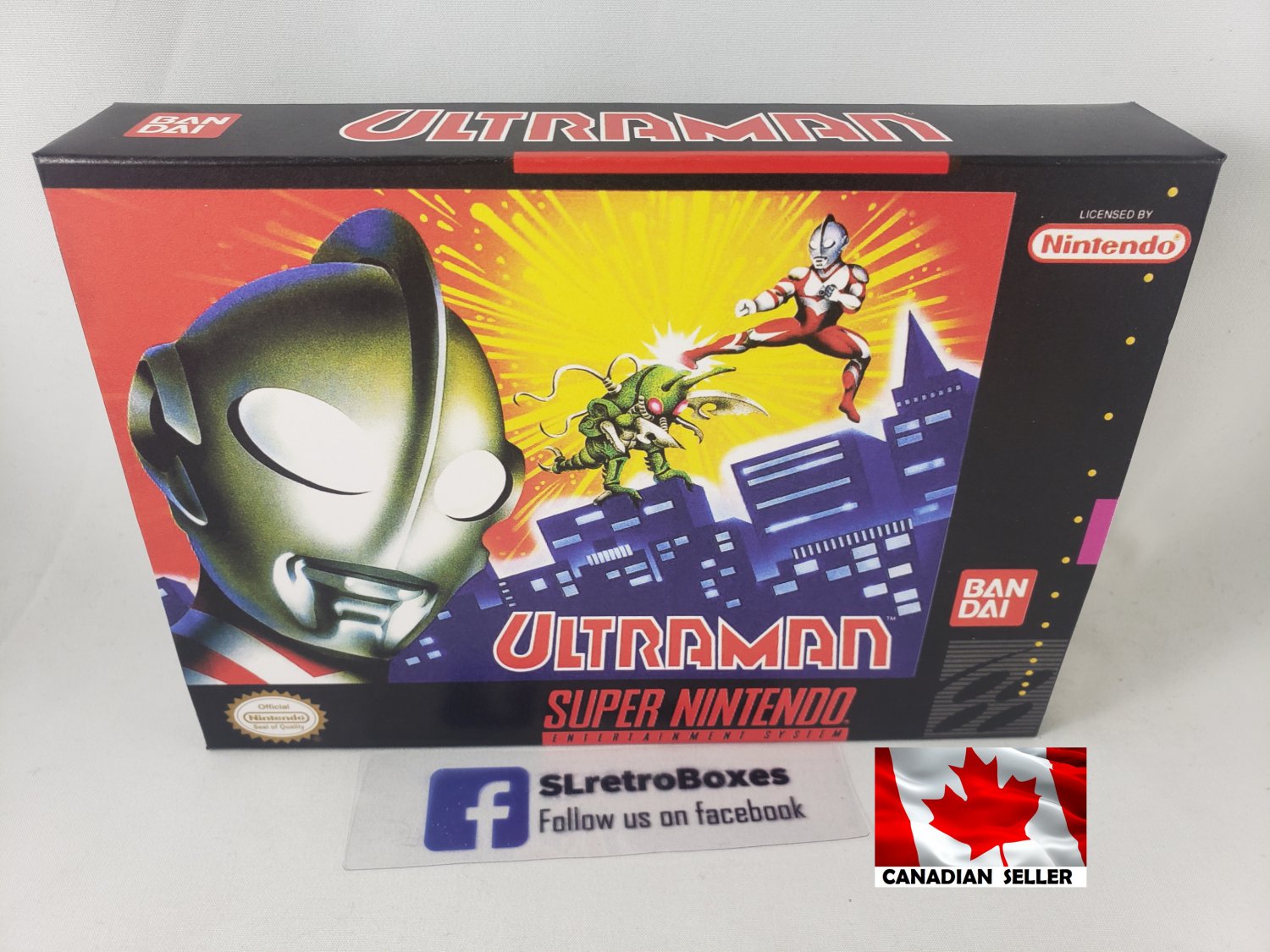 ULTRAMAN - SNES, Super Nintendo replacement Box optional w/ Insert Tray & PVC Ultra Man