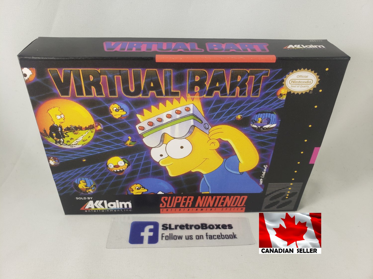 VIRTUAL BART - SNES, Super Nintendo replacement Box optional w/ Insert Tray & PVC Protector