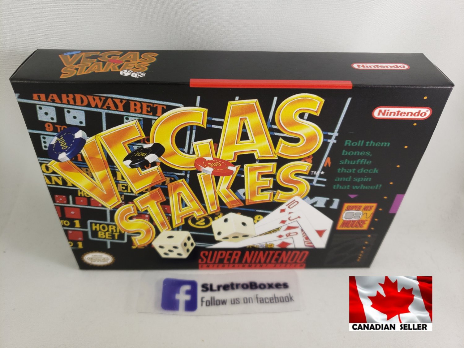 VEGAS STAKES - SNES, Super Nintendo replacement Box optional w/ Insert Tray & PVC Protector