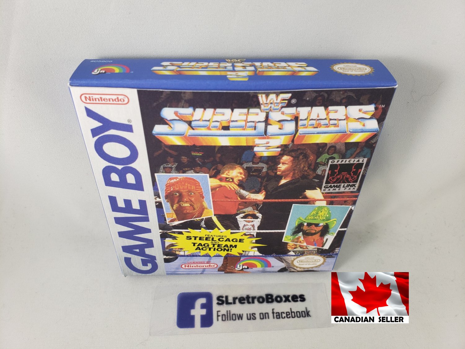 WWF SUPER STARS 2 - Nintendo Game Boy Custom replica Box w/ Insert Tray & PVC Protector WRESTLING