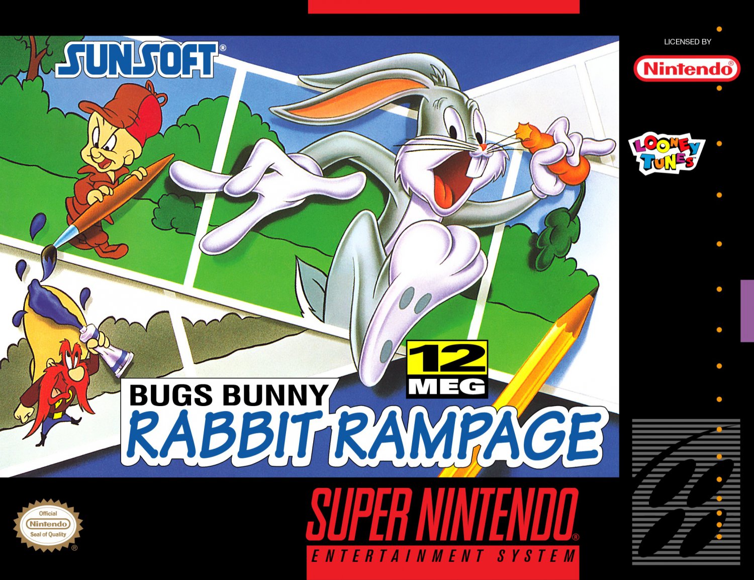 BUGS BUNNY RABBIT RAMPAGE - SNES, Super Nintendo replacement Box w/ Insert Tray & PVC Protector