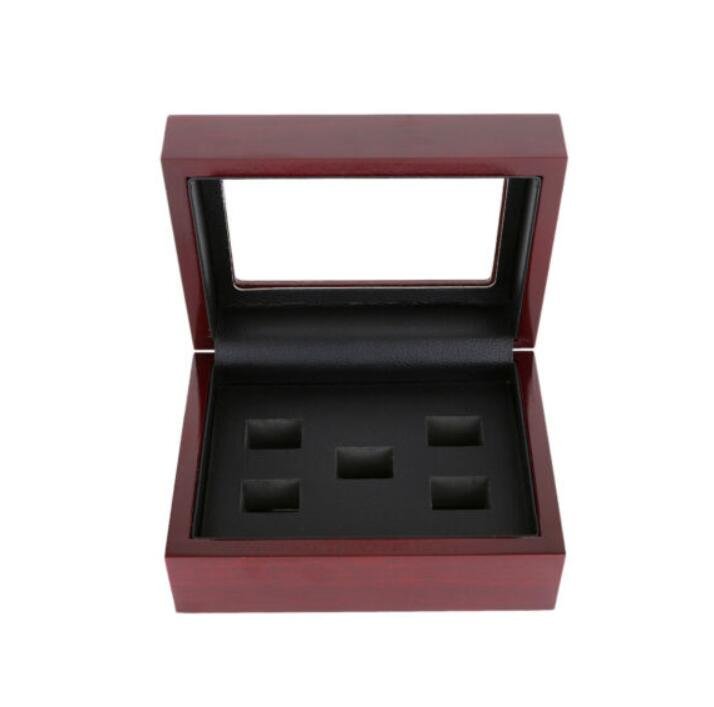 5 Holes Wooden Display Box for Super Bowl World Series Stanley Cup Championship Ring