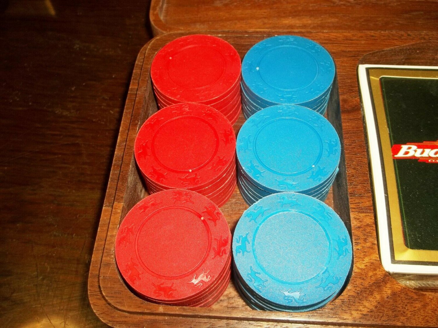 Vintage Engraved Wooden Budweiser Poker Set Early 1990'S by Gemaco