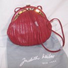 Judith Leiber Jeweled Red Leather Clutch Shoulder Bag With Gold Hardware