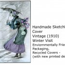 Vintage 1910 Winter City Woman 100 Page Hardcover Sketch Book + Ribbon Bookmark!