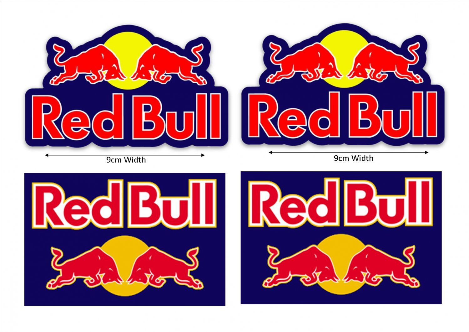 Red Bull Motor Bike, Car Moto Kart Helmet Stickers Set Blue Background (9CM) x 4