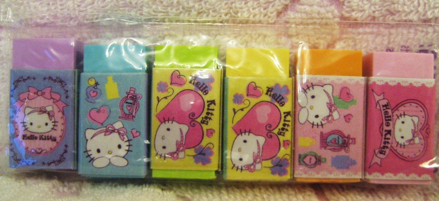 Sanrio Japan Hello Kitty Girly Mini Erasers Set of 6 2007 Kawaii