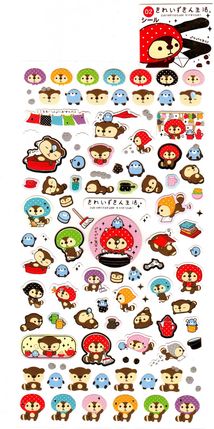 San X Japan Kireizukin Seikatu Cleaning Raccoon Sticker Sheet A 09 Kawaii