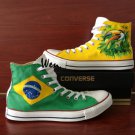 Brazil Flag Hand Painted Shoes Design Bird Green-Winged Macaw Converse All Star Sneakers
