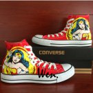 Classic Red High Top Converse Shoes Design Wonder Woman Hand Painted Canvas Sneakers