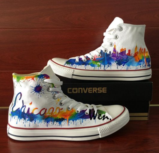 Hand Painted Shoes Design Chicago City Skyline Men Women Converse Chuck Taylor Canvas Sneakers