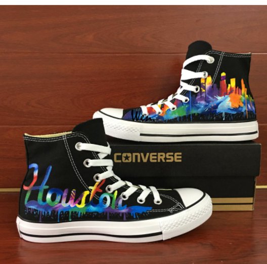 Houston Skyline Converse Shoes Custom Design Hand Painted Sneakers Men Women Chuck Taylor