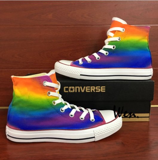 Rainbow Color Hand Painted Converse Shoes Gradient Change Color Design Canvas Sneakers