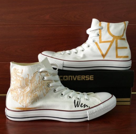 White Converse Shoes Custom Design LOVE Pattern Hand Painted Canvas Sneakers