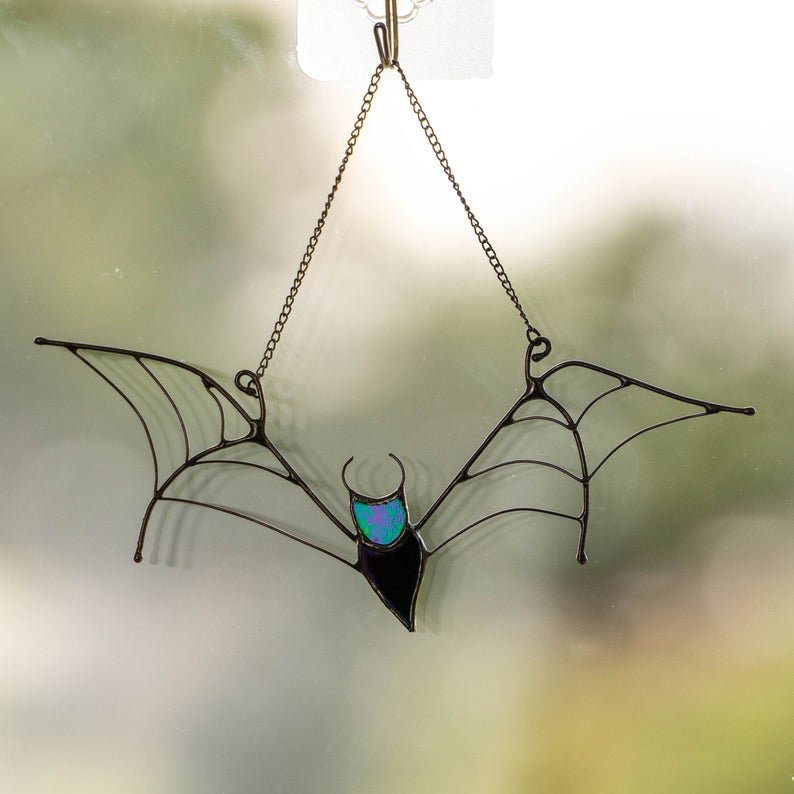 Bat stained glass window hangings Halloween decor Horror decor Bat house decor